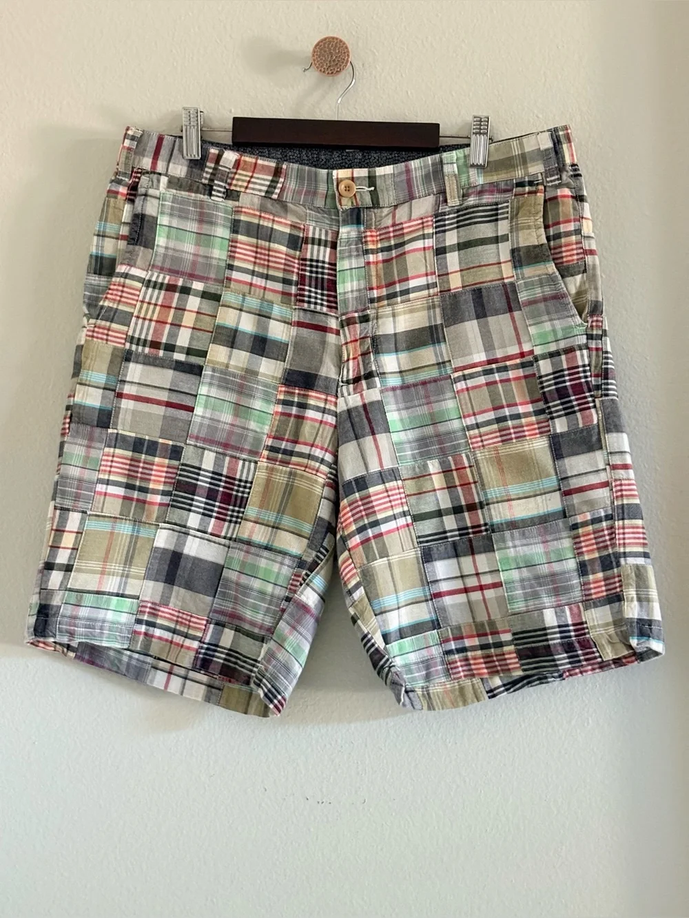 ORVIS Patchwork Madras Plaid Shorts | 100% Cotton | Size 34